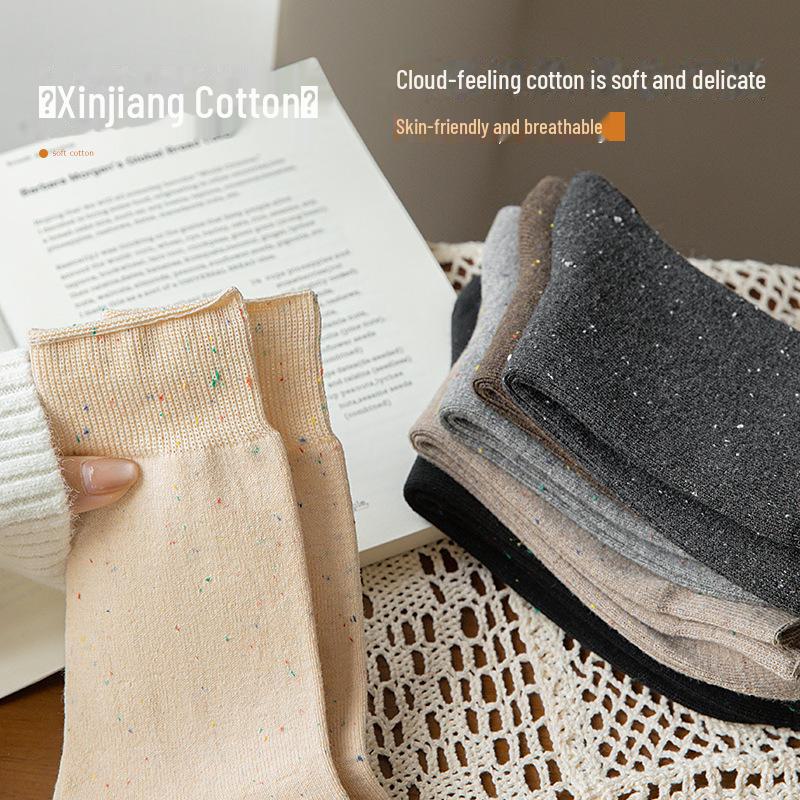 Korean Maillard Women's Thick Warm Mid-Tube Socks - Autumn/Winter Solid Color Striped Design.