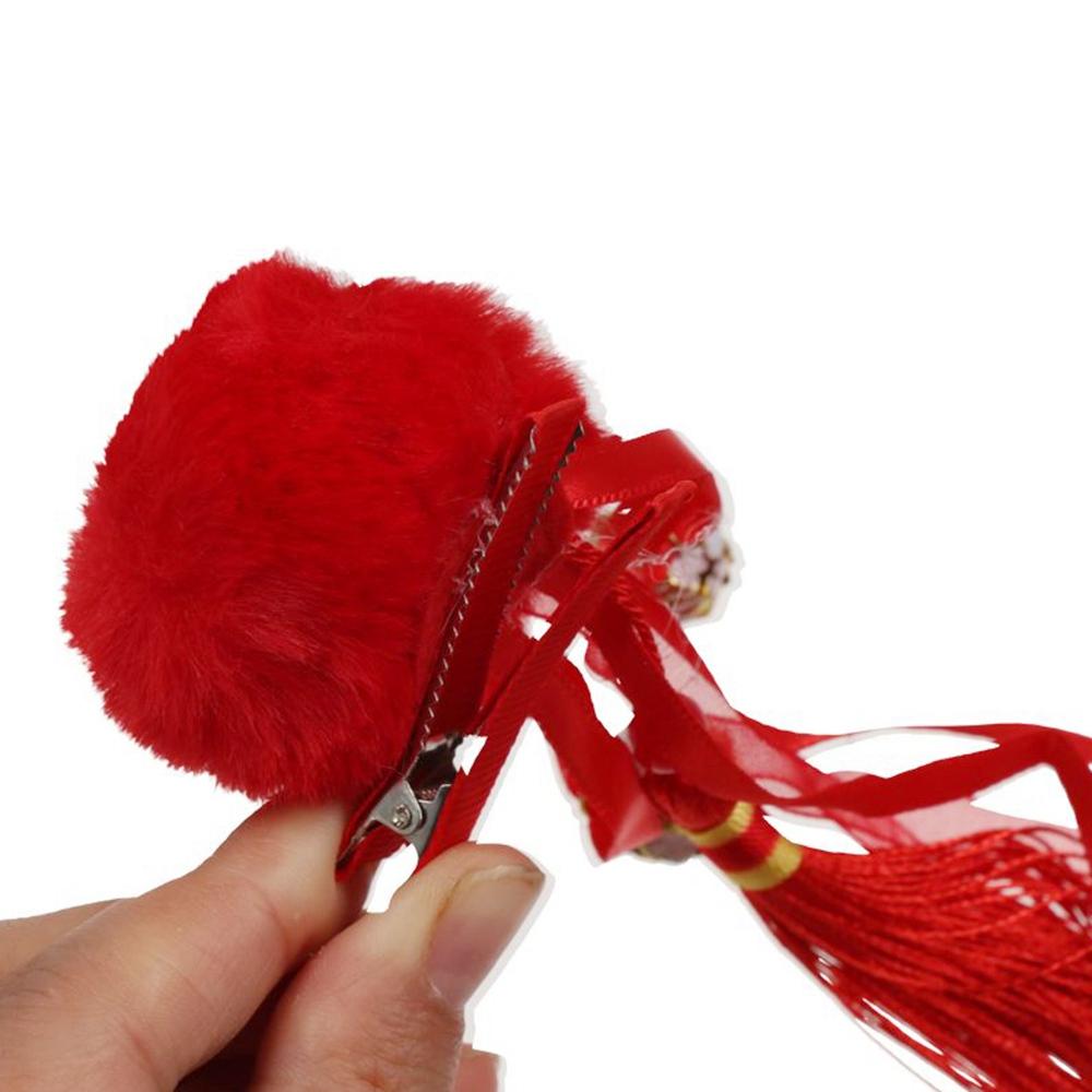Year Tassel Red Flower Chinese Hanfu Hair Clips Festival Hairpins Children Barrettes Duckbill Clips