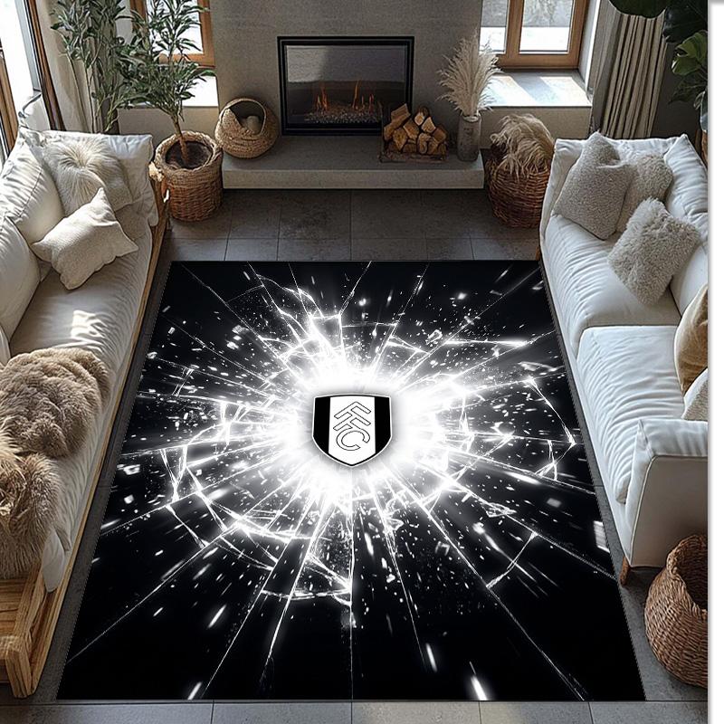 Fulham Football Print Crystal Velvet Rug, Comfortable Water Absorbent Non Slip Indoor Floor Carpet