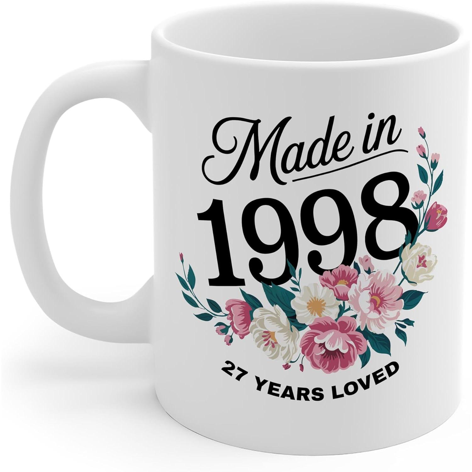 DesiDD 27th Birthday Gifts for Her- Made in 1998 Mug- 27 Years Loved Mug- 27 Year Old Birthday Gifts for Women- Daughter Grandda 301-400ml белый