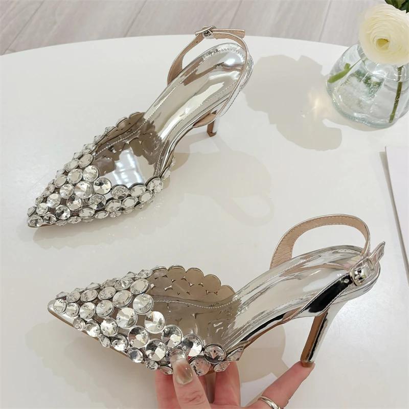 Sexy Pointed Toe Crystal Women Pumps PVC Transparent Hollow Prom Thin Heels Elegant Female Party Shoes Zapatos De Mujer