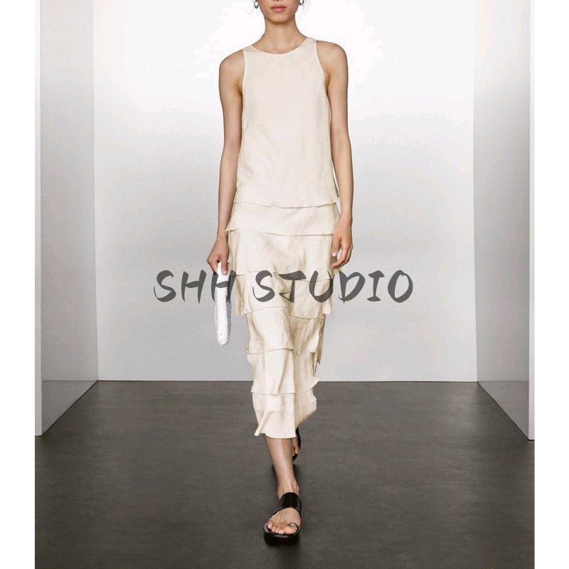 MD Spring/Summer New Arrival Women's Clothing Normcore Stylish Elegant Drape Vest Dress Tiered-Ruffle Long Dress 6681530