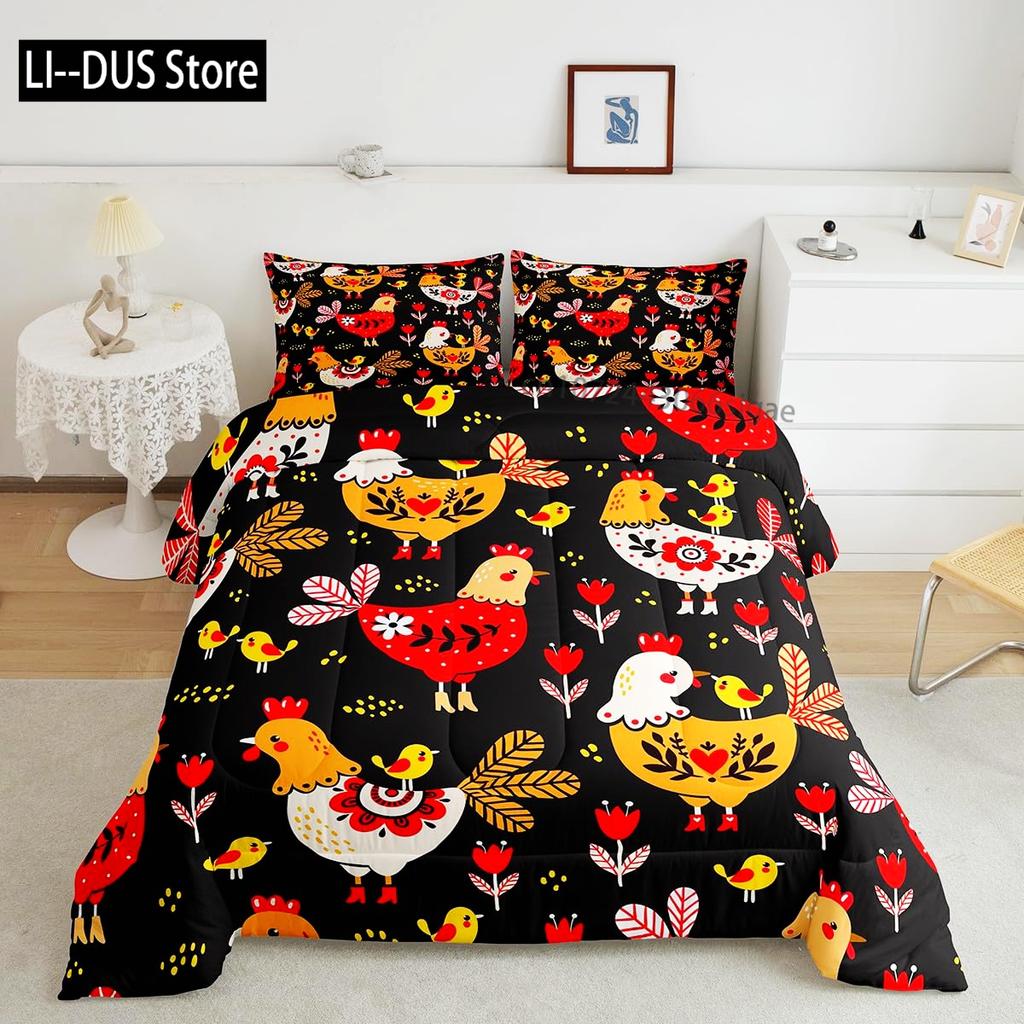 Rooster Comforter Cover King Full Size for Boys Girls Rustic Rooster Bedding Set Duvet Cover Vintage Bedding Collection 3Pcs