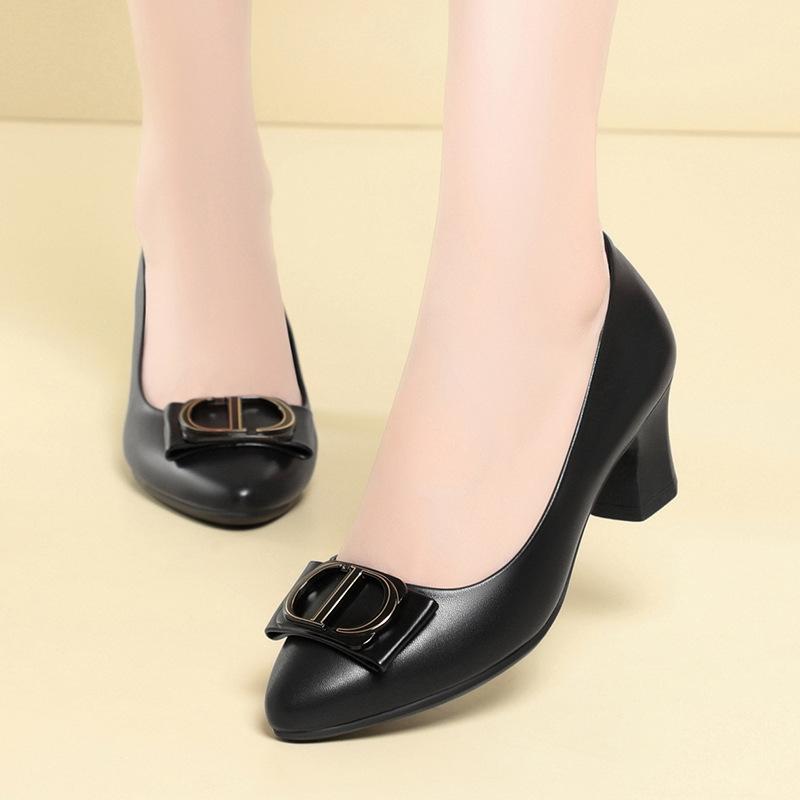 Black High Heels For Women In Spring And Summer New Style Light Mouth Catwalk Single ShoesWaterproof Platform Leather Shoes
