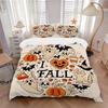 3pcs I Heart Fall Halloween Printed Duvet Cover Set (1 * Cover+2 * Pillowcase, Without Core), Suitable for Home Bedroom, Guest Room, Dormitory De