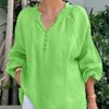 Fashion Cotton Linen Solid Loose Shirts Women Summer Casual Long Sleeve V Neck Button Blouses and Tops Daily Elegant Top Female