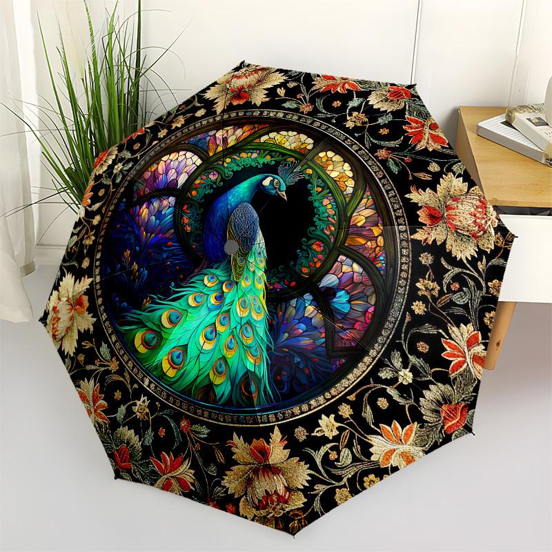 

Peacock Color RetroThemed Automatic Opening and Closing Umbrella - 8 Ribs, Suitable for Leisure and Going Out, Outdoor Accessory, Gothic Sty