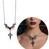 Detailed Gothic Punk Bat Wing and Heart Crosses Pendant Necklace Crafted from Alloy for Long Time Use