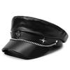 Black Beret Hat PU Leather Sailor Visor Hat Retro Newsboy Cap