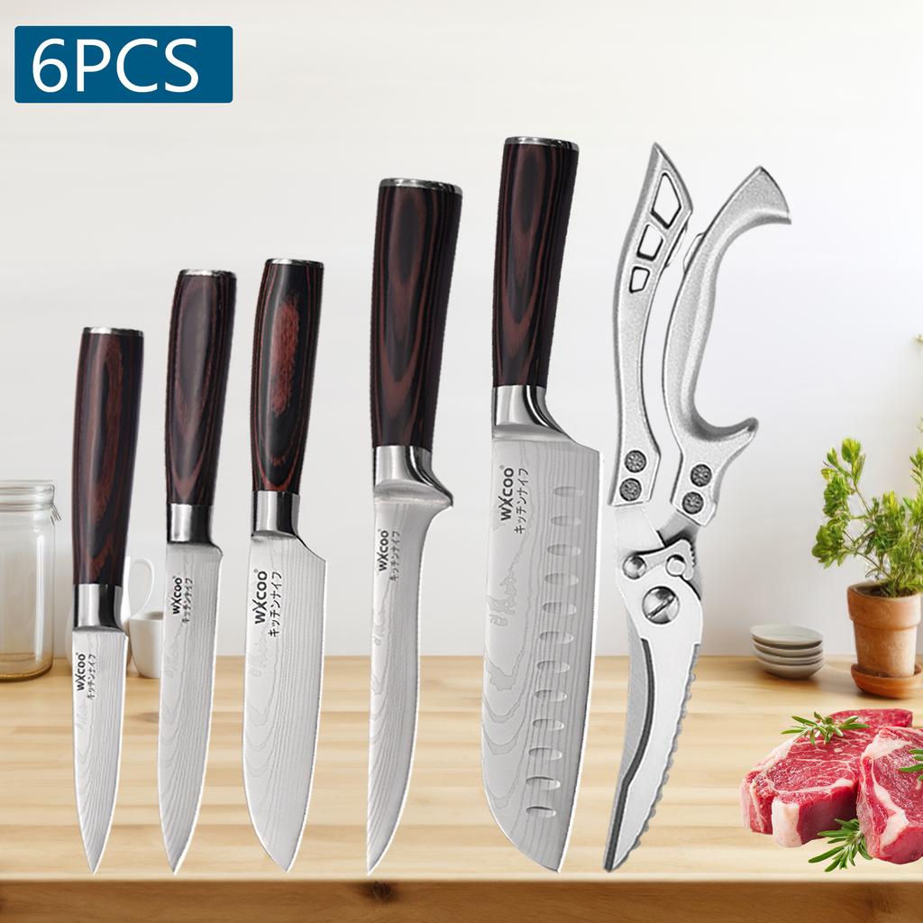 MultiPurpose Professional Kitchen Knives Japanese Santoku Knife BBQ Scissor Meat Cleaver Damascus Fruit Knife for Household