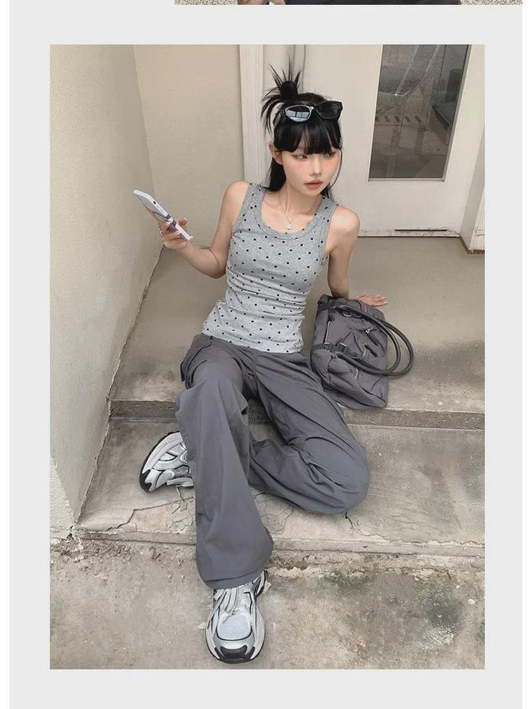 Jin Yin 3-Color Slimming Polka Dot Tank Top - Fashionable, Stretchy, Spicy Girl Style for Summer 2024