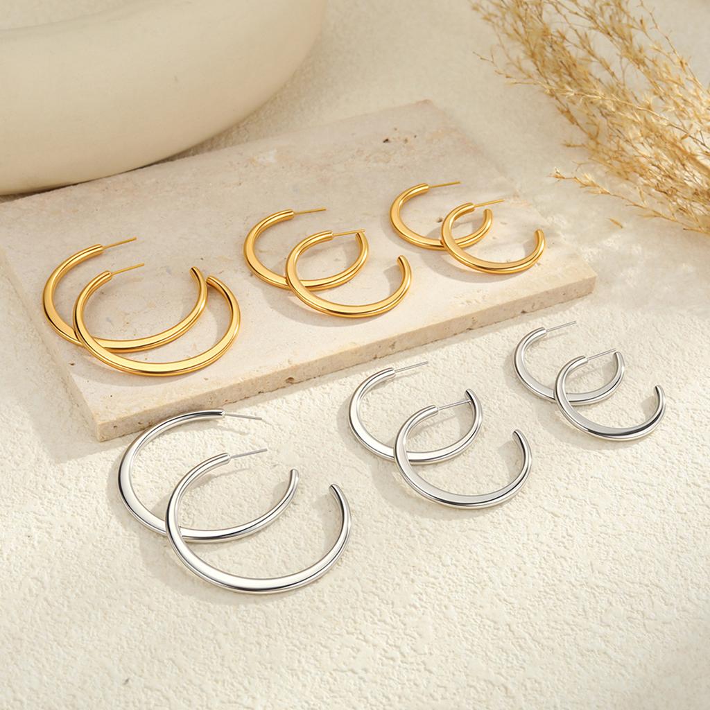 GEMCHIC Women's Classic Ins Large Hoop Earrings Stainless Steel 18K Gold Plated Polished Fashion Accessories