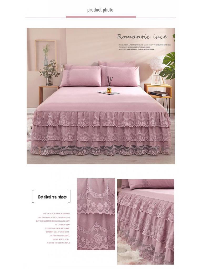 Korean Princess Style Lace Bed Skirt & Sheet 3-Piece Set