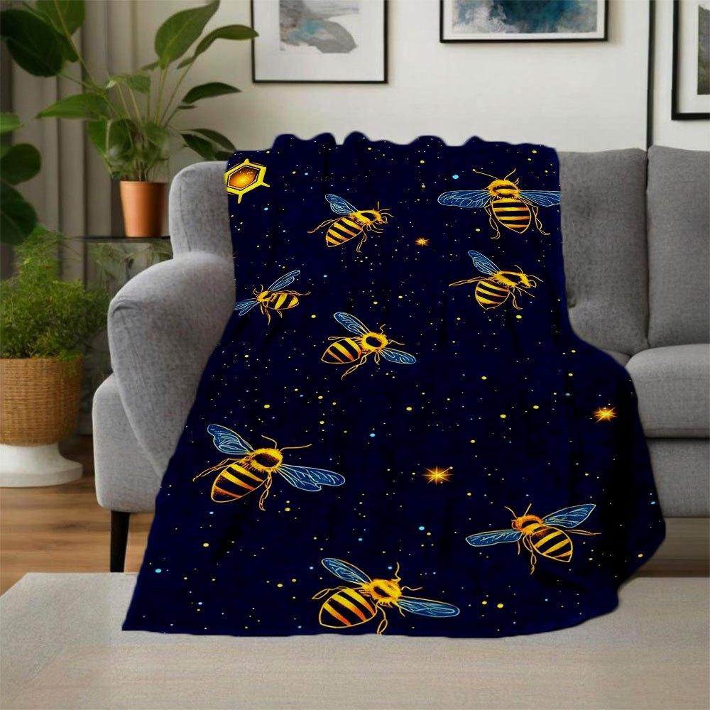 "Golden Bee Night Sky Wallpapers"Blanket Flannel Throw Blanket for Sofa, Bed, Travel, Camping, Office, Couch, Chair, And Bed Gift for Christ