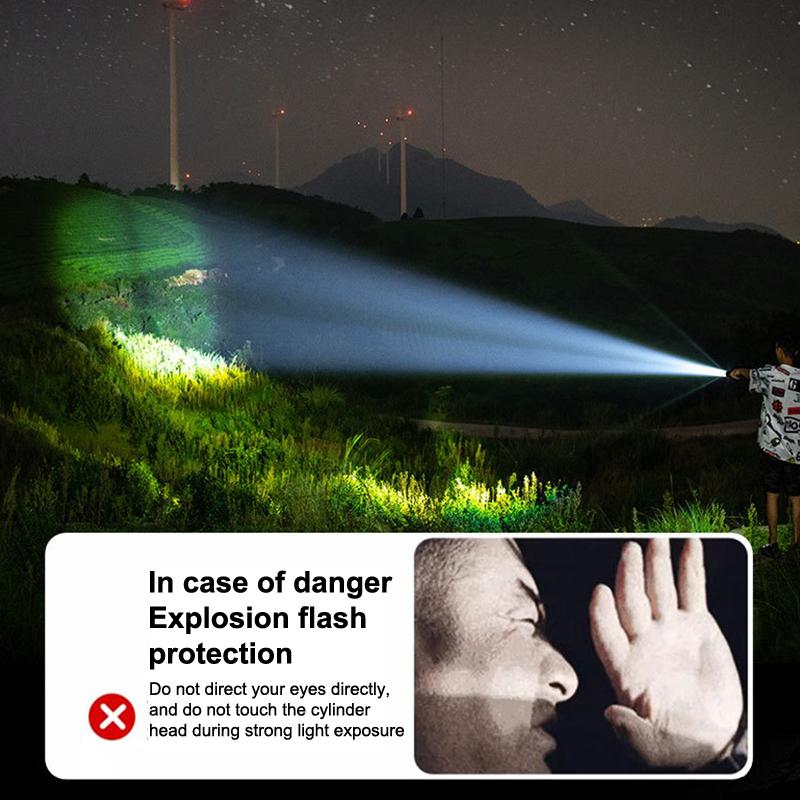 Portable rechargeable LED flashlight, high-power flashlight, zoom flashlight, suitable for outdoor camping, fishing, hiking, cold resistance