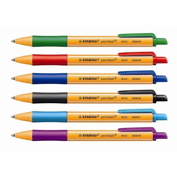 Stylos bille - stabilo - pointball - couleurs assorties - plastique recyclé - longévité xxl