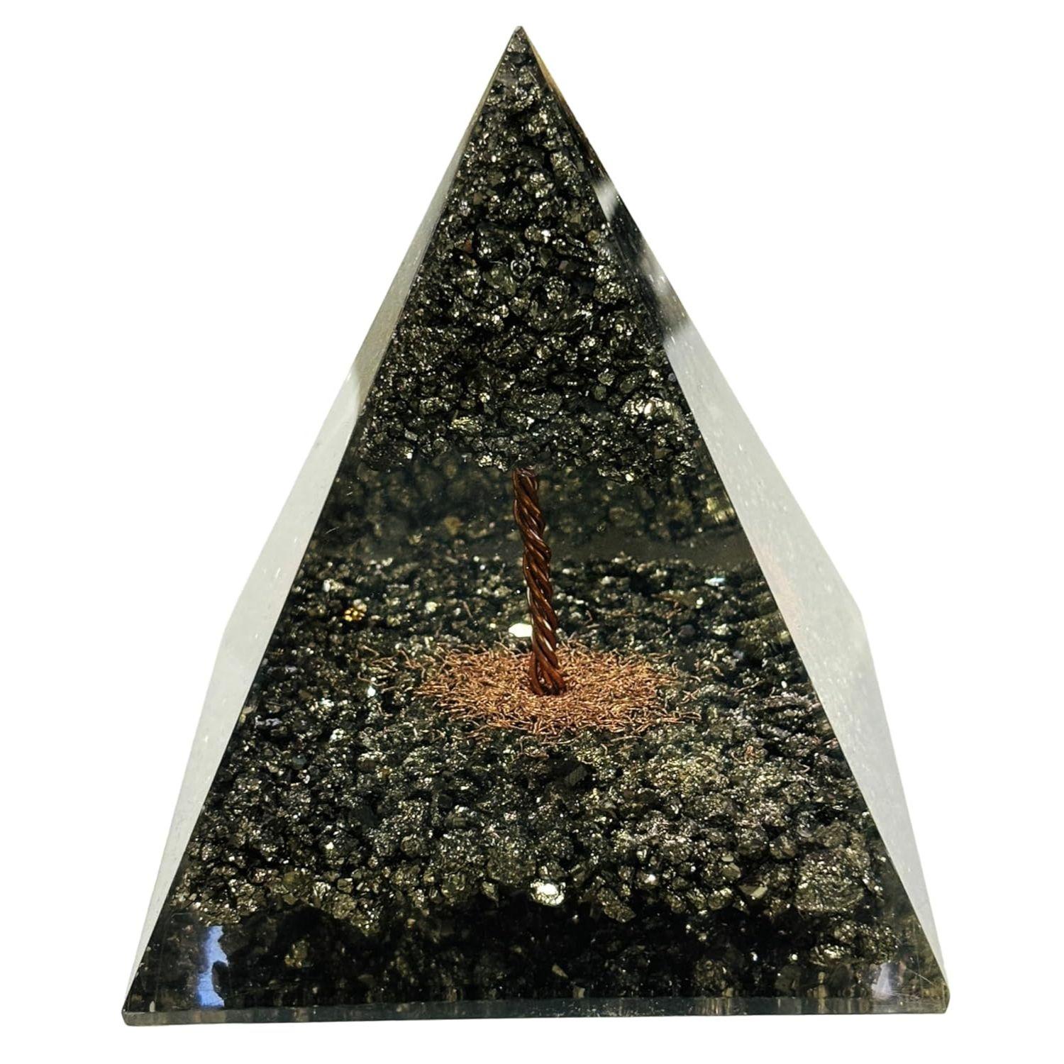 Natural Pyrite Crystal Pyramid, 5 cm, Money Magnet Decorative Display Piece, Golden (Pyrite Pyramid)