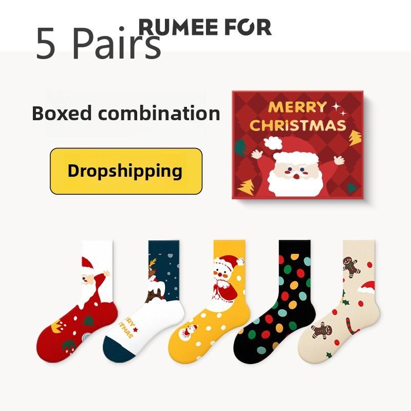 

5 пар женских носков из хлопка с рисунком из мультфильма на осень и зиму в рождественской подарочной коробке 5 Pairs
