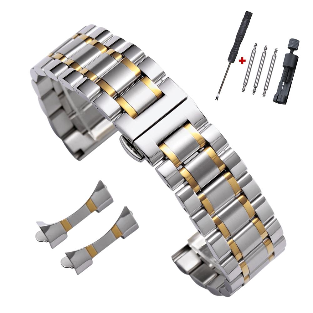 Brățară de ceas din oțel inoxidabil solid cu capăt curbat 12/14/16/18/19/20/21/22/24mm Brățări pentru cataramă fluture Tissot Curele universale