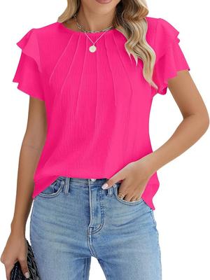 2025 Damen Frühling/Sommer Lässiges Plissee-Kurzarm-Pullover-T-Shirt.