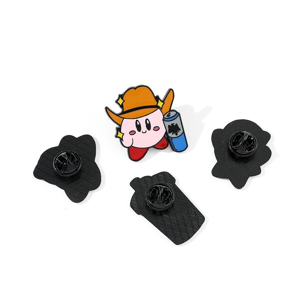 Cute Cartoon Kirby Brooch Creative Alloy Milk Tea Cup Cowboy Kirby Bag Accessory Pin