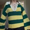 Womens V-Neck Striped Knit Sweater 3D Streetwear Loose Fit Casual Top