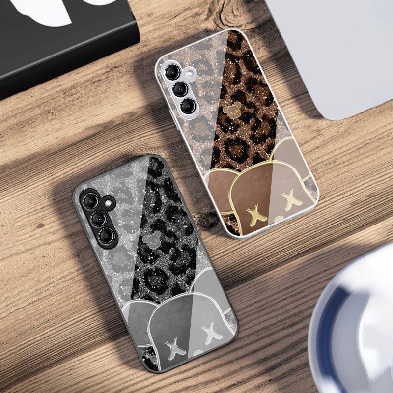 Leopard Striped Tide Bear For Samsung Galaxy A14 4G 20 30 52 20S 21S 22 A32 33 34 42 50 51 53 54 70 71 72 73 5G Glass Phone Case
