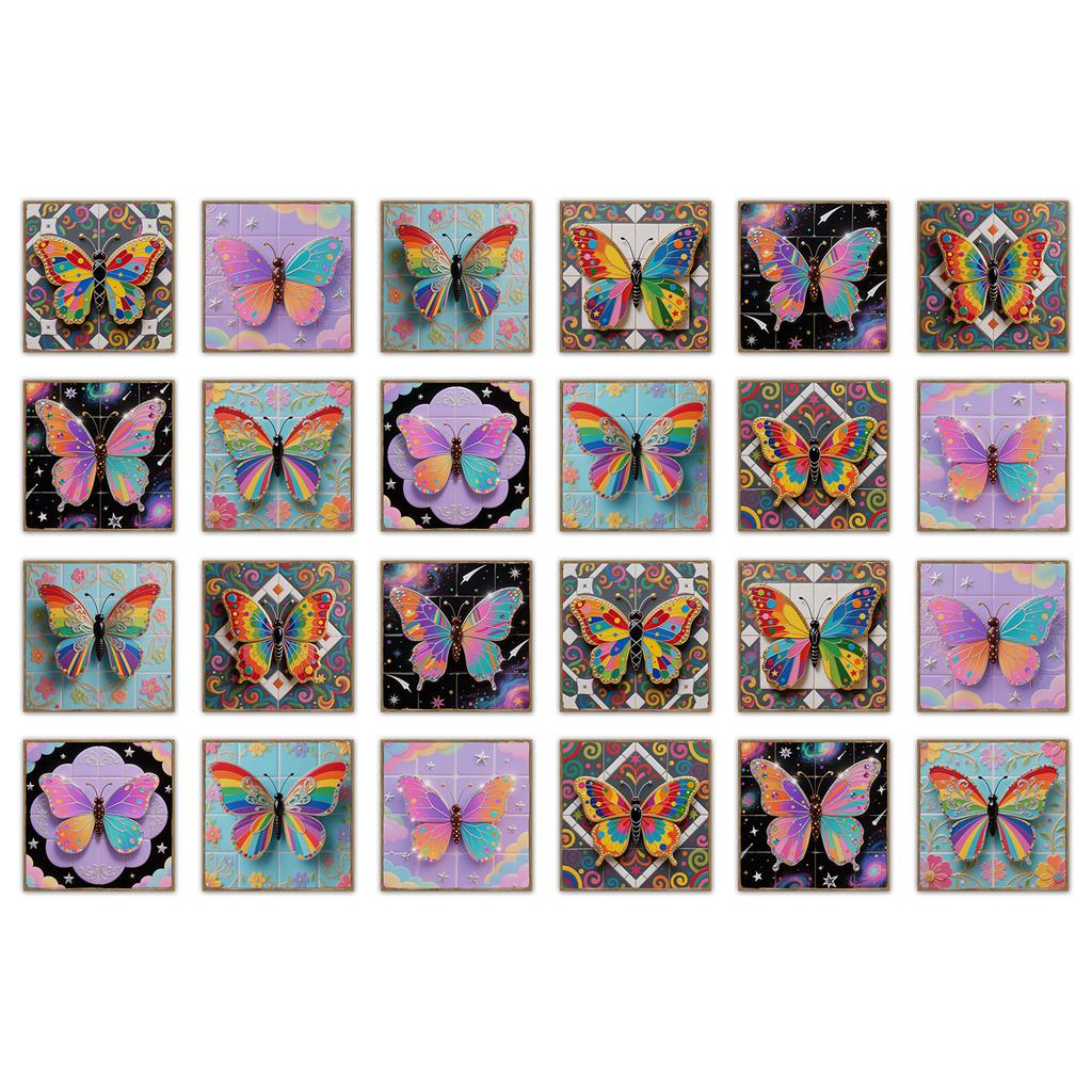 24 Pcs European Style Tile Wall Self-Adhesive Sticker Kitchen Bathroom Decorative Tile Stickers Glossy Crystal Wall Decals