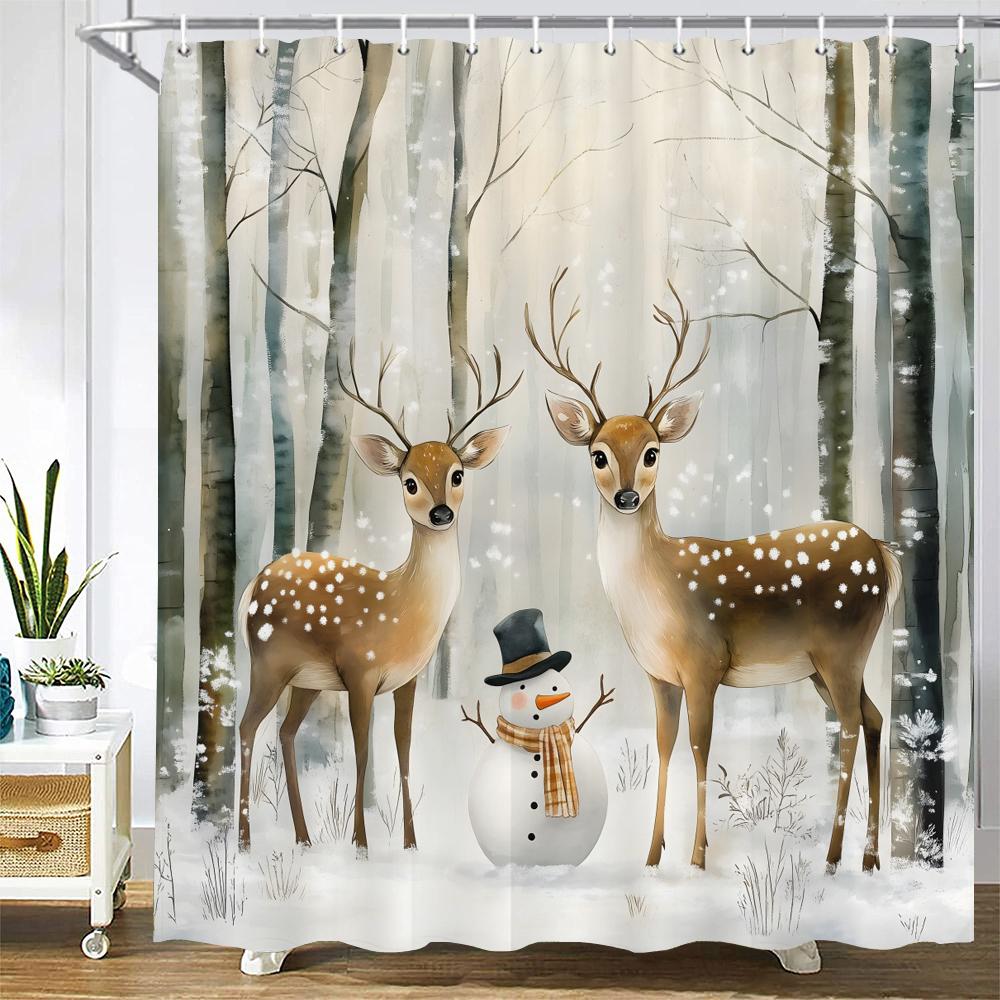 Merry Christmas Shower Curtain Bath Curtain Elk Santa Claus Christmas Printed Polyester Bathroom Curtains for Home Decor curtain