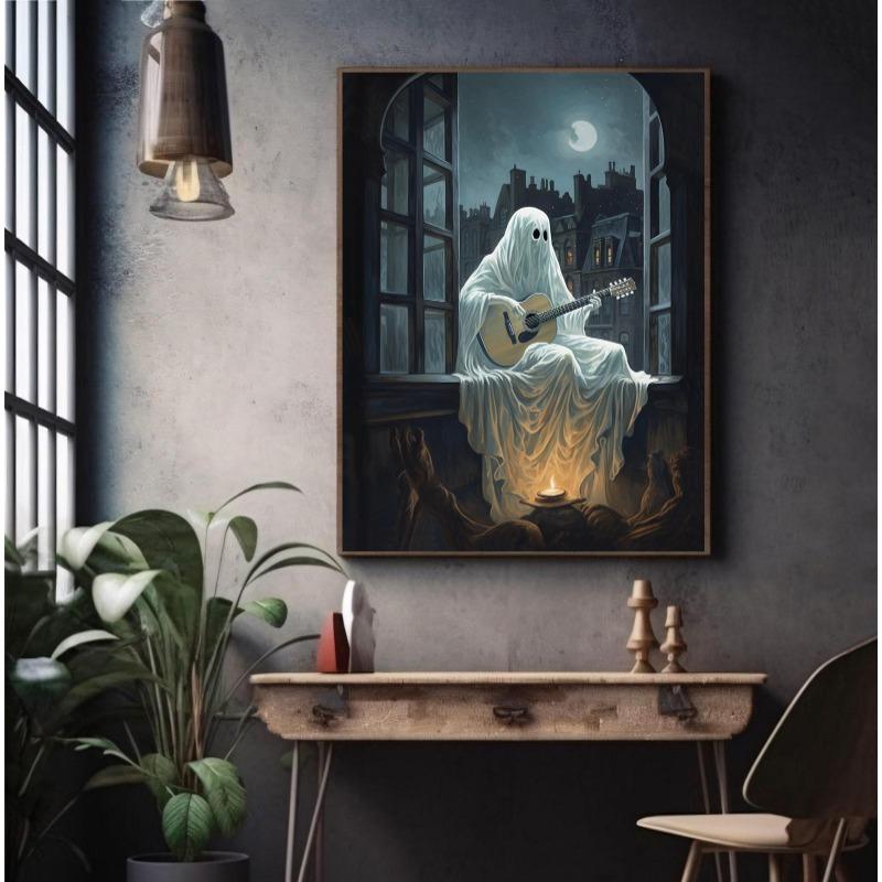 Fun White Ghost Dark Academy Halloween Horror Retro Posters Prints Canvas Painting Wall Art Picture Living Room Home Decor