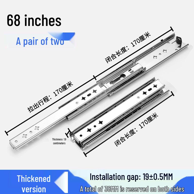 53" Heavy-Duty Industrial Drawer Slide with Lock, High Load, 100kg Capacity, Three-Section, Self-Locking Design