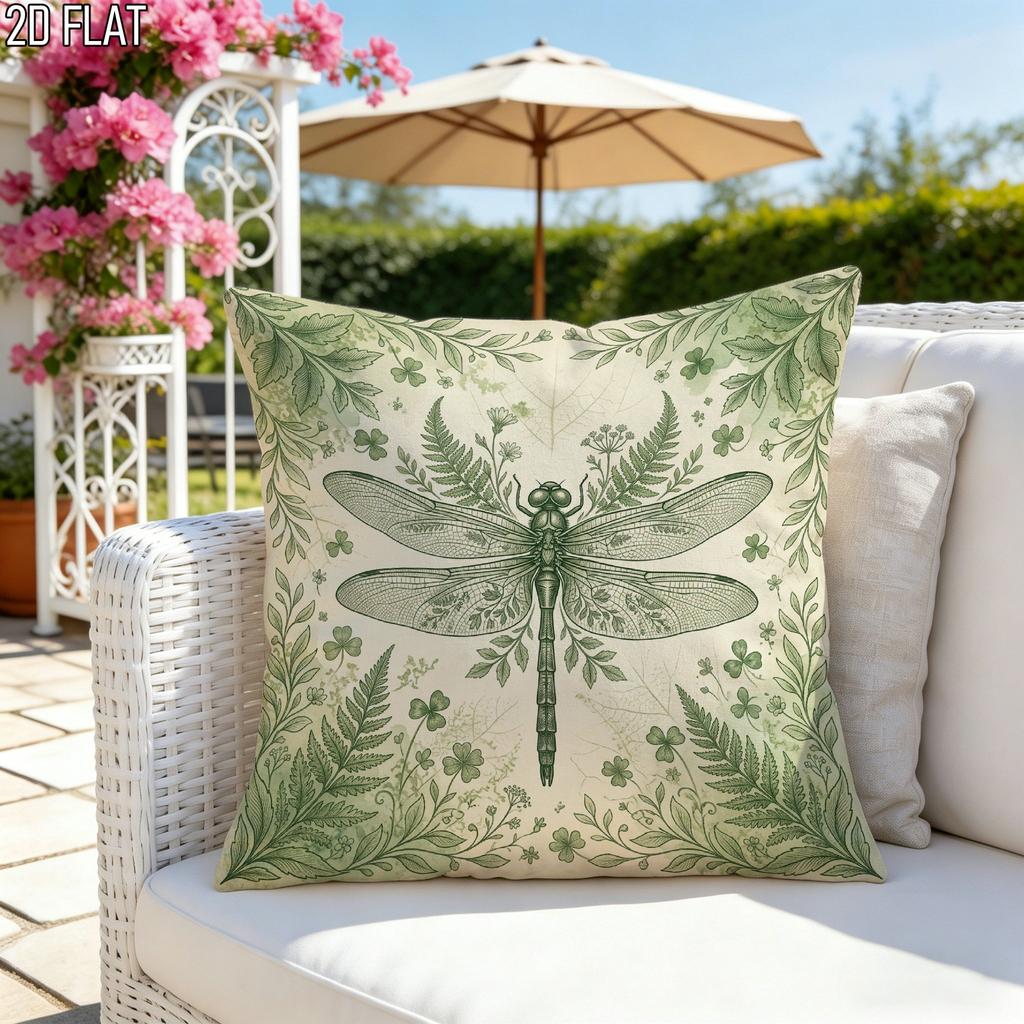 2D Flat Single Piece Outdoor Pool Party Spring Natural Plant Pillowcase Green Floral Decorative Pillowcase Single-Sided Print, Suitable for Living Roo
