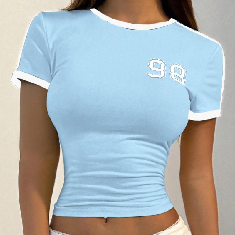 European and American Women's Round Neck Digital Printed Crop Top T-shirt