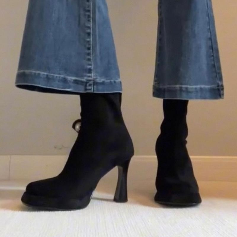 Fashion High Heels Women Ankle Boots Fashion Dress Shoes Elegant Winter Pumps Woman 2025 New Designer Goth Chelsea Botas De Mujer Shoes