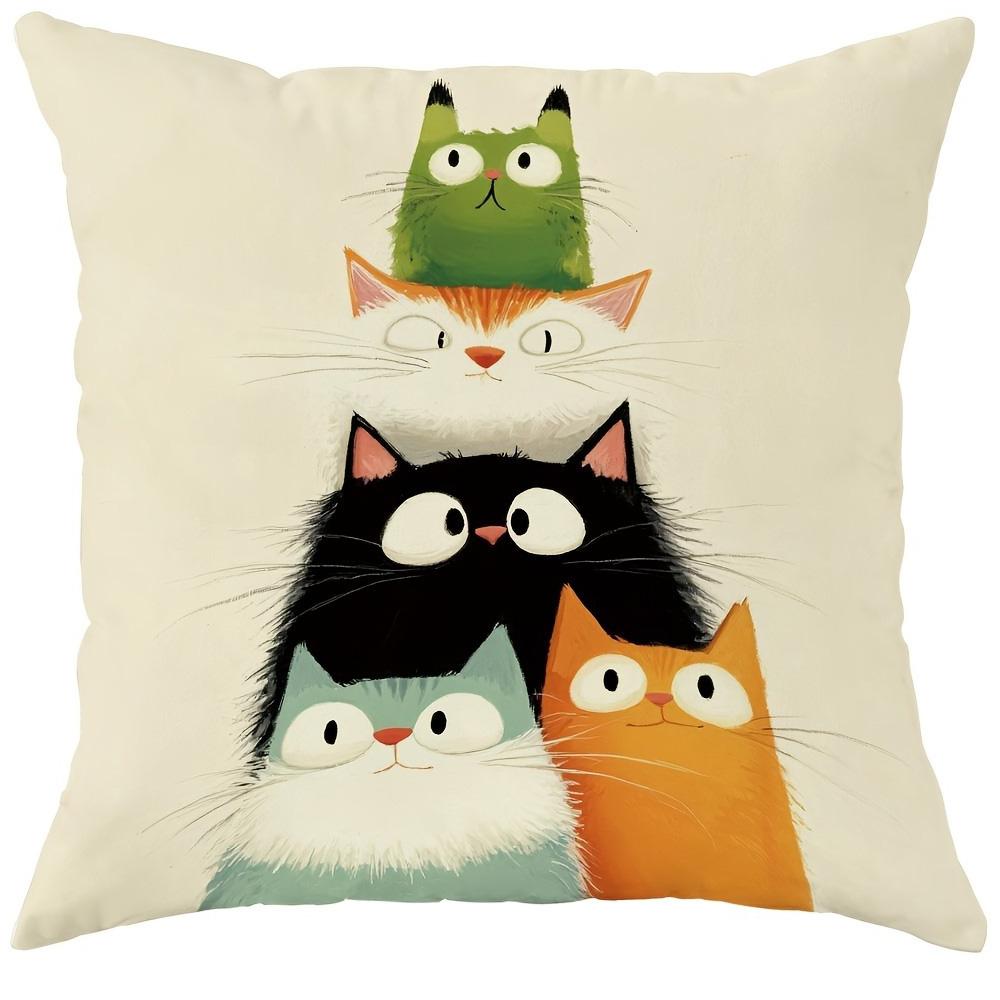 Super cute cartoon cat pillow cover: colorful funny cat Tiantuan, sofa and chair cushion cover, room home decoration