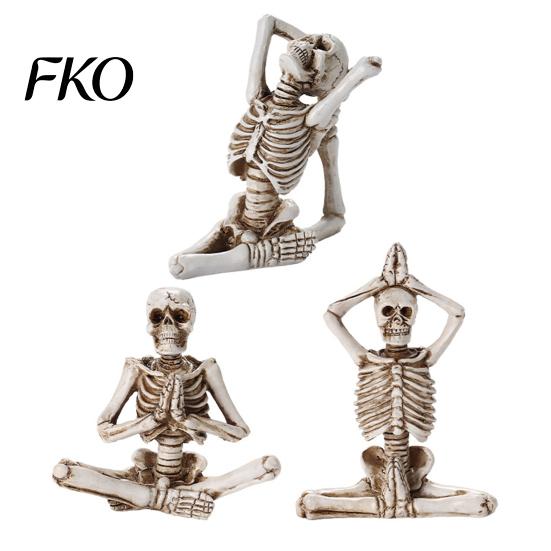 Distressed Texture Halloween Ornament Yoga Skeleton Statue, Funny Dead Figure for Party Decor, Skull Decoration Resin Gothic Haunted House,