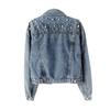 Europese & Amerikaanse Denim Jas met Kralen en Parels - Veelzijdig, Figuurcorrigerend, Los Kort Model voor Dames