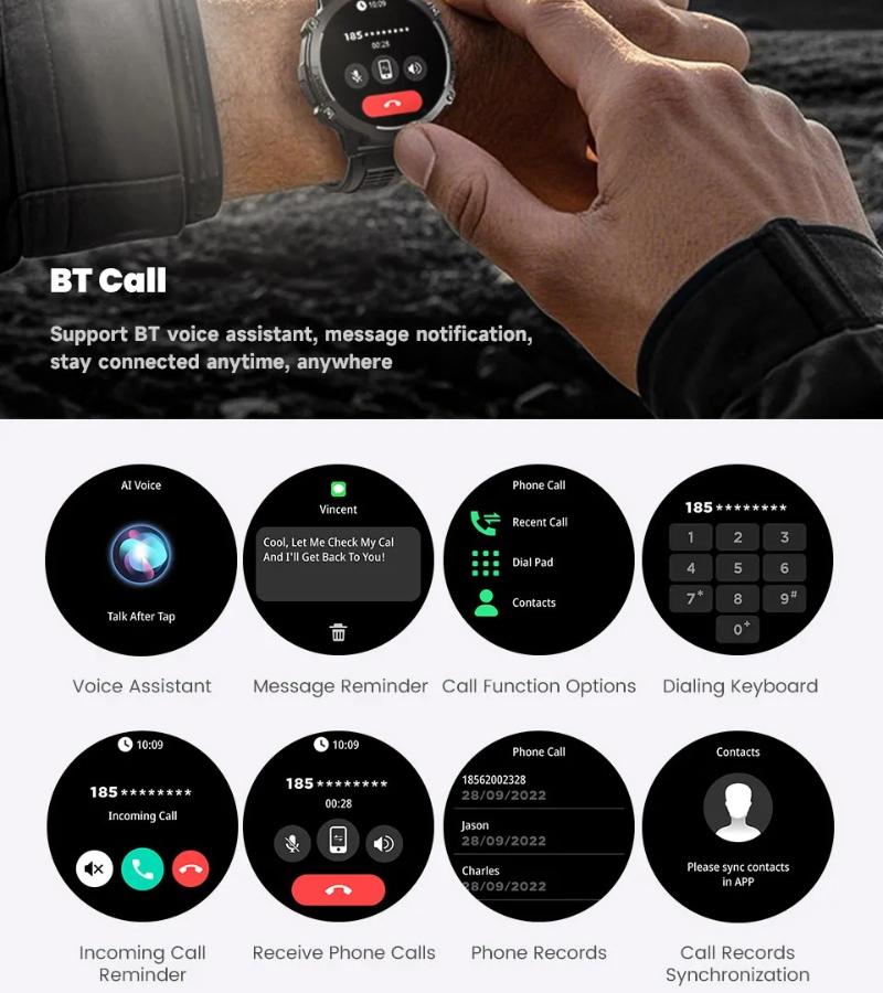 2026 HOT New T-REX3 SmartWatch 1000mAh Large Battery Durable Compass 10ATM Waterproof Tactics 170+Sport BT Call Smart Watch Men