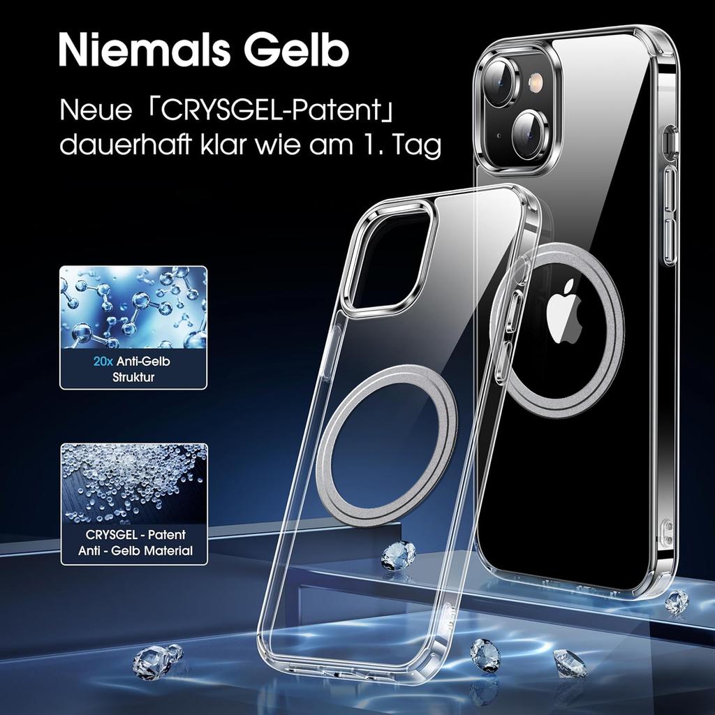 For iPhone 15 Phone Case Compatible with MagSafe TPU+PC Clear Back Cover