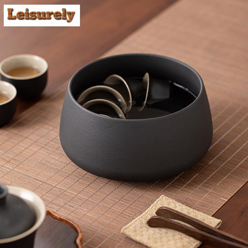 Zen Black Pottery Large Capacity Jianshui Tea Wash Bowl Tea Residue Bucket Tea Garbage Can Household Chaxi Equipment Decoration