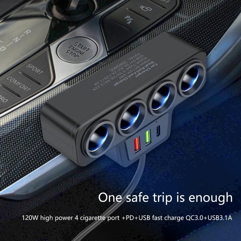 120W Fahrzeug-Netzteil Auto-Ladestation Schnellladefunktion Typ C USB mit langem Kabel für Reisekomfort