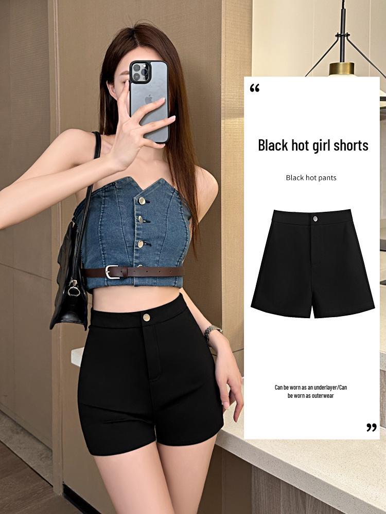 

Летний комплект шорт с высокой талией и верхней одежды для американской женской группы S чёрный