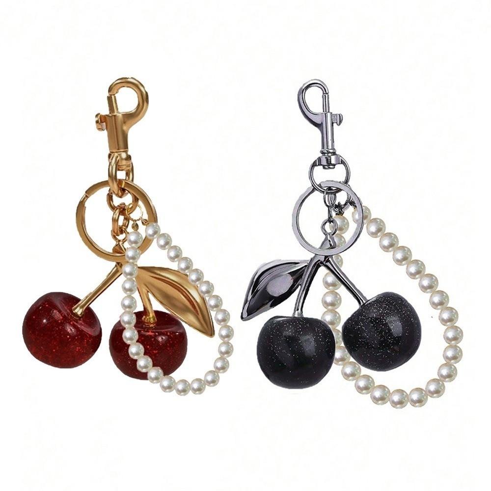 Cute Black/Red Color Cherry Keychain Sparkling Resin Hanging Keychain Bag Charm