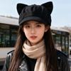 Autumn and Winter Suede Cat Ear Beret Women's Retro Face Showing Small Octagonal Hat Casual Versatile Trendy Painter Hat