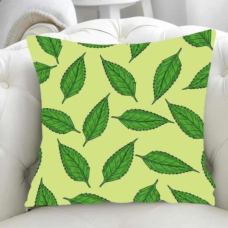 Sofa Cushion Cover 45x45cm Green Leaf Pillowcase 40*40 Decorative Pillowcases for Pillows Pillow Hugs Fall Decoration Covers Bed