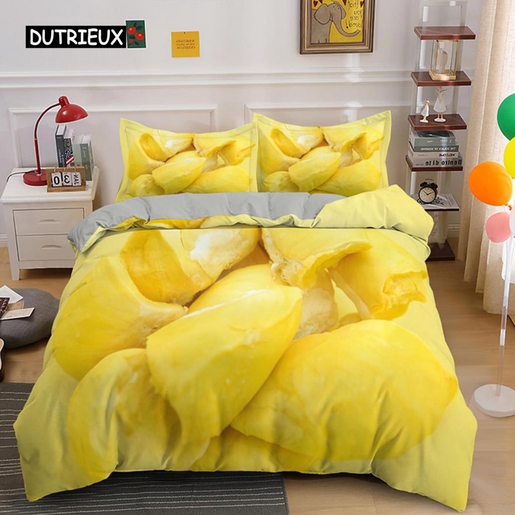 Tropikalny Owoc Durian Poszewka na Kołdrę Mikrofibra Pościel Zestaw 3D Nadruk Poszewka na Kołdrę Z Poszewkami Król Dla Nastolatka Dorosłego Wystrój Sypialni