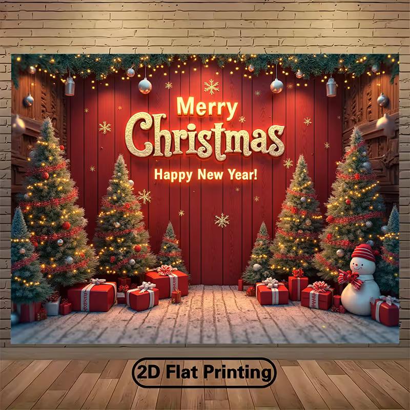 

2D Christmas New Year Backdrop Red Wood Wall with Glowing Lights Photoshoot Background 47.2x31.5inch/120*80cm