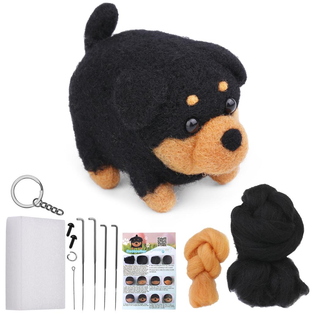 Kit de feutre de laine pour animaux mignons, kit de feutre aiguilleté à l'aiguille pour chat et chien, kit de processus de feutre de laine fait à la main, non fini, à faire soi-même