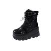 Novo Design Botas Punk Góticas para Motociclista Plataforma Salto Alto Grosso Cano Curto Botina Feminina Cool Salto Anabela Sapatos Femininos Pretos