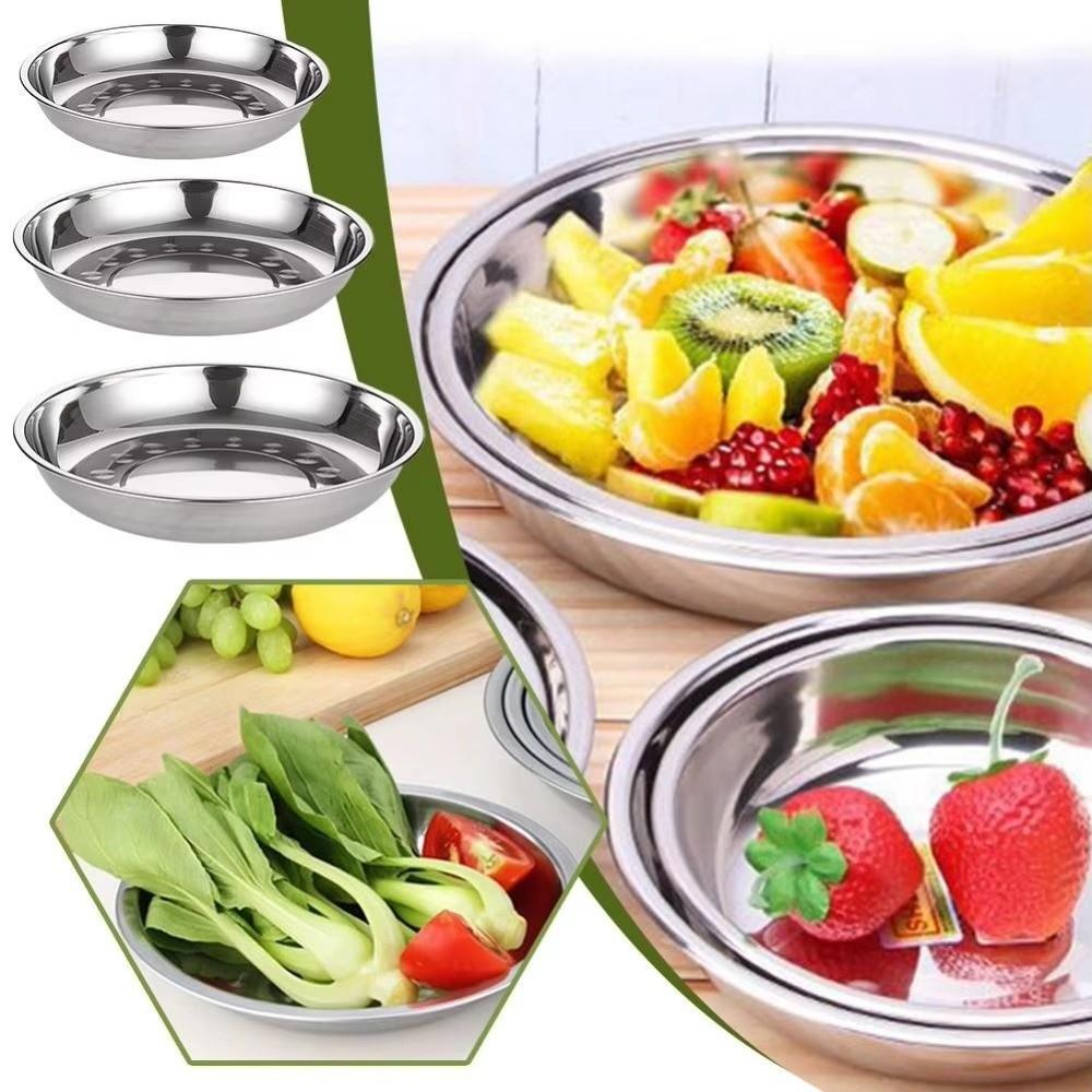 Reusable Deep Dinner Plates Non-Magnetic Metal Serving Platter Versatile Flat Dinnerware  For BBQ